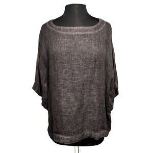 NWT Fenini 100% Linen Boxy Mesh Top Size Med Coal Lagenlook USA Made Dolman